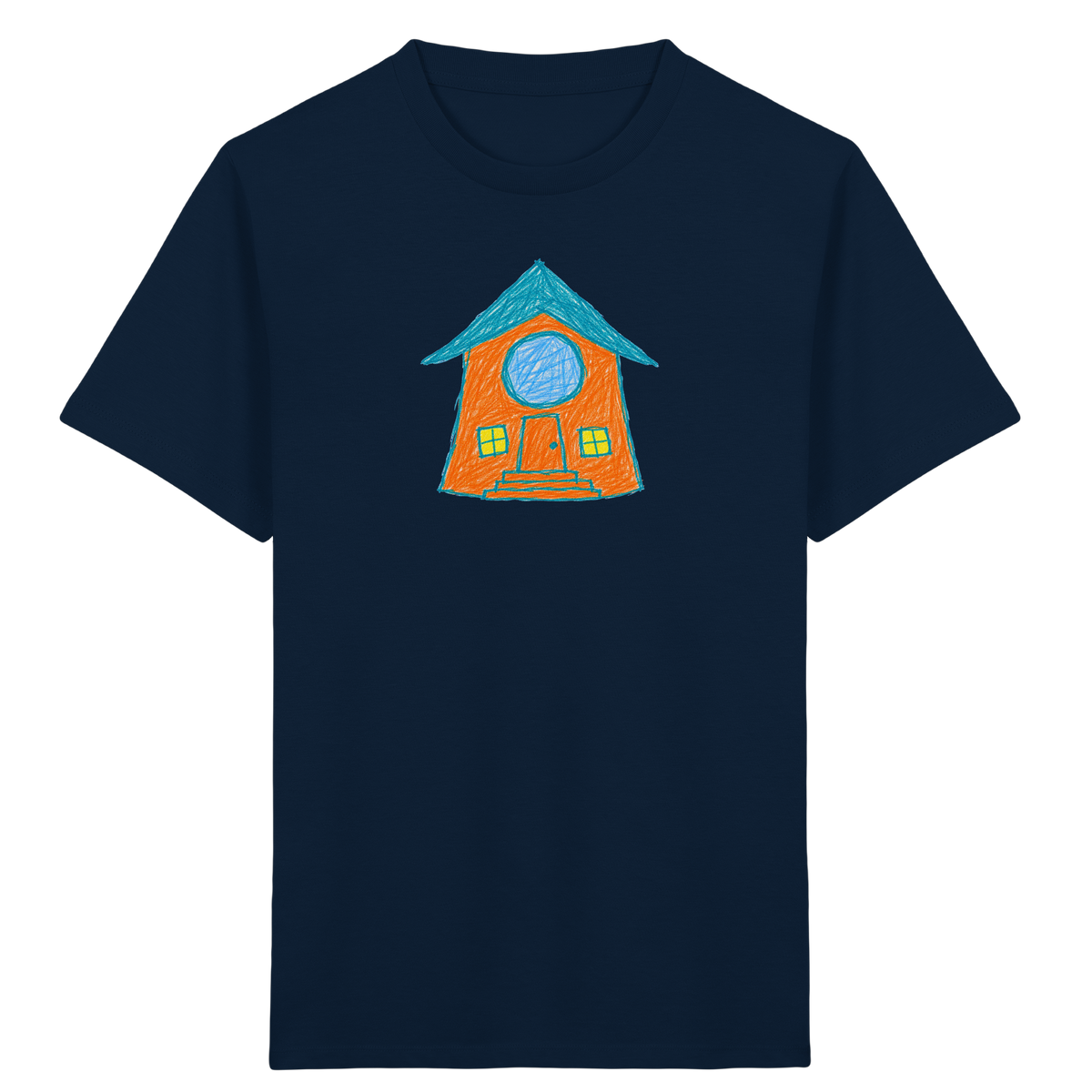 Orangefarbenes Rundfensterhaus für Kinder - Kinder Bio T-Shirt