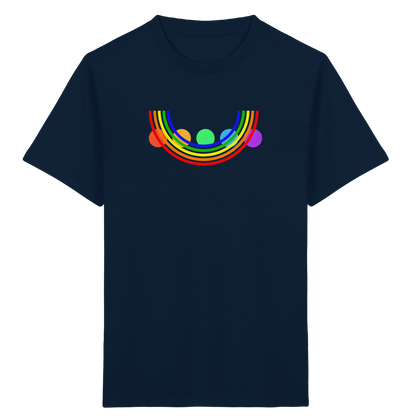 Kinder-T-Shirt mit Regenbogen über bunten Kreisen