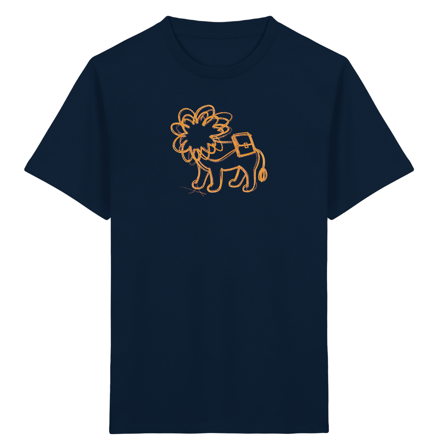 Senfgelber Krakellöwe mit Ranzen - Kinder Bio T-Shirt
