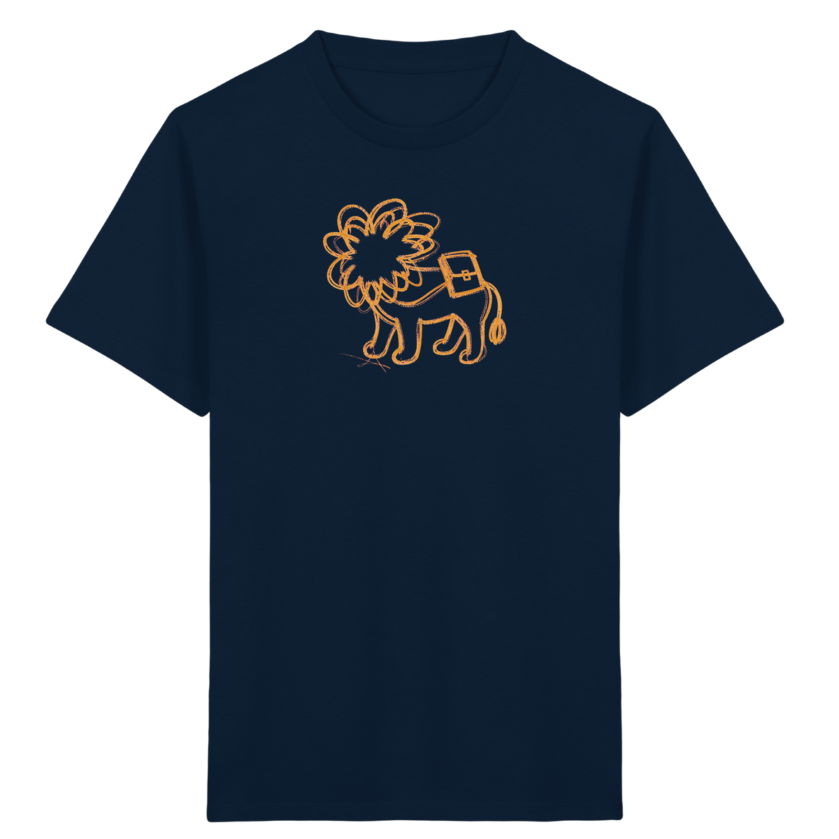 Senfgelber Krakellöwe mit Ranzen - Kinder Bio T-Shirt