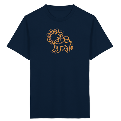 Senfgelber Krakellöwe mit Ranzen - Kinder Bio T-Shirt
