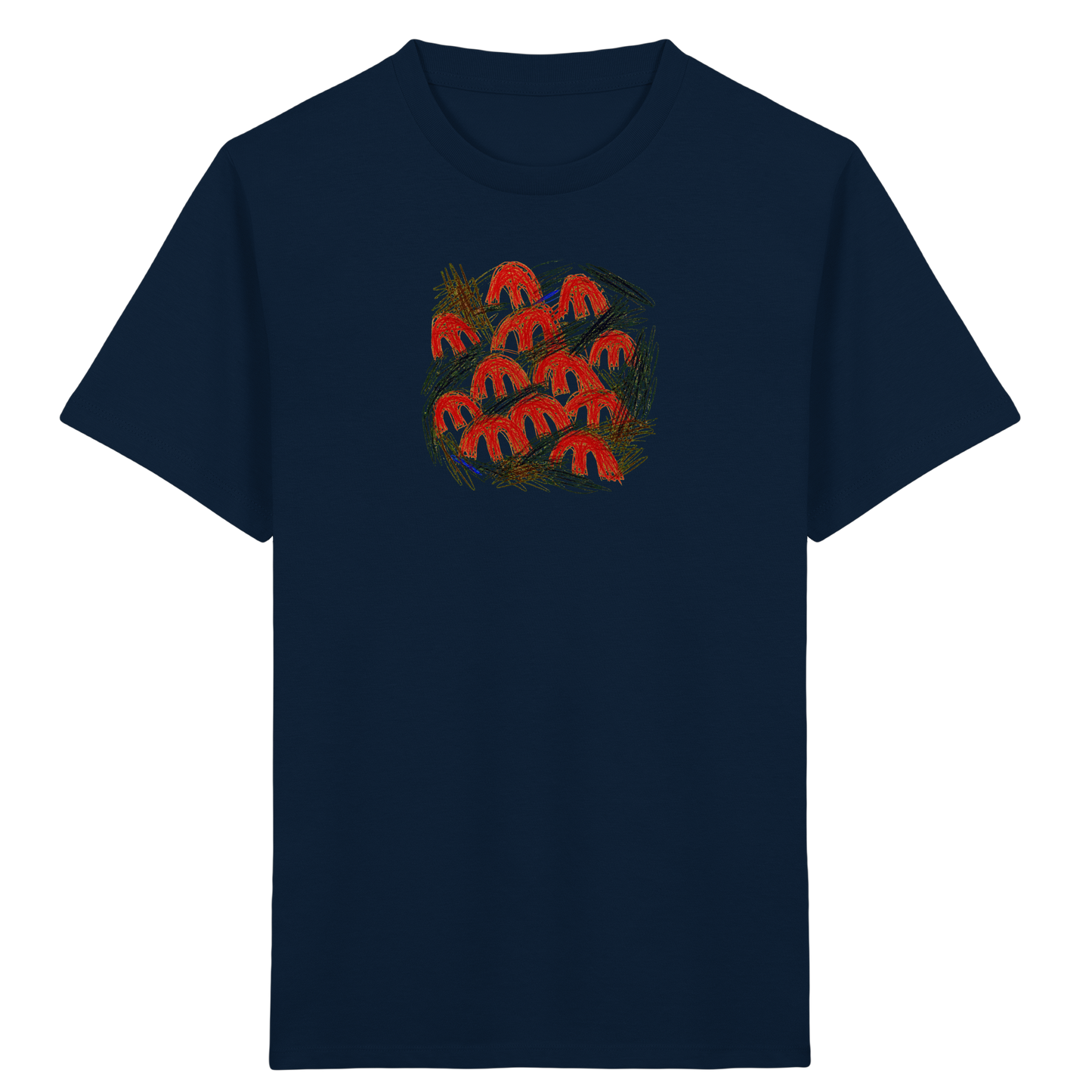 French-Navy Kinder Bio T-Shirt mit Pilz-Motiv im Kritzelstil