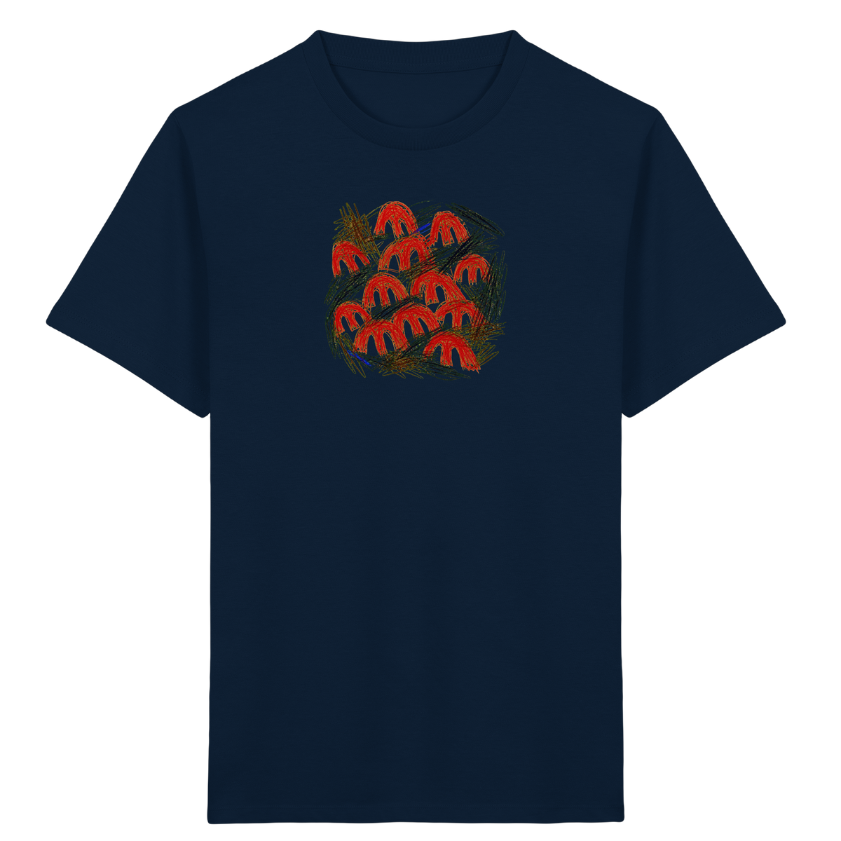 French-Navy Kinder Bio T-Shirt mit Pilz-Motiv im Kritzelstil