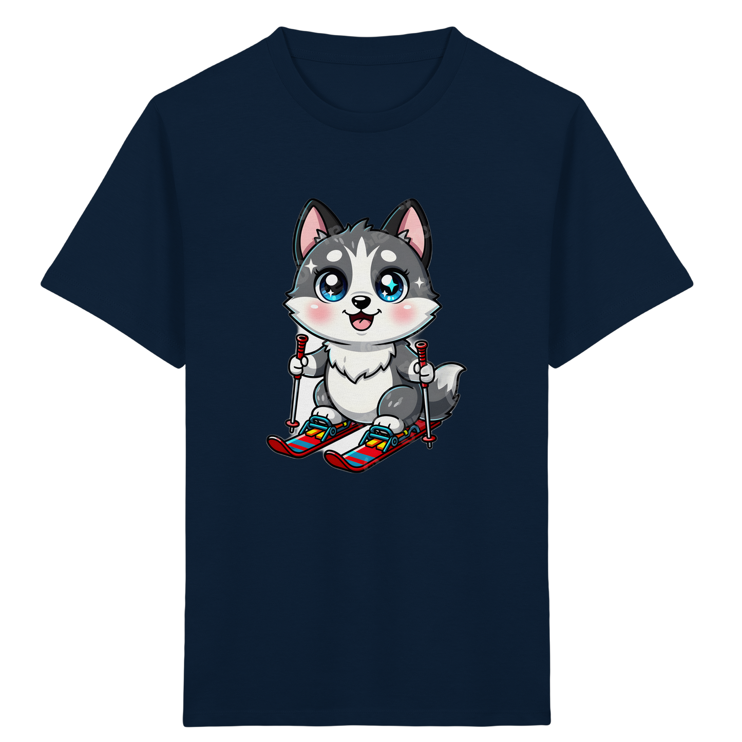 Husky Welpe auf Skiern T-Shirt