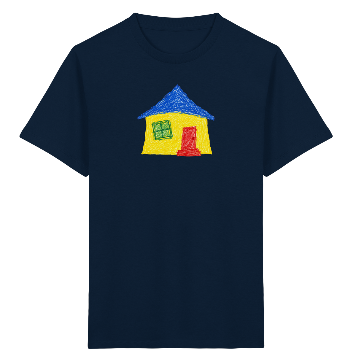 Gelbblaues Haus Kinderzeichnung - Kinder Bio T-Shirt