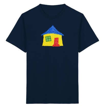 Gelbblaues Haus Kinderzeichnung - Kinder Bio T-Shirt