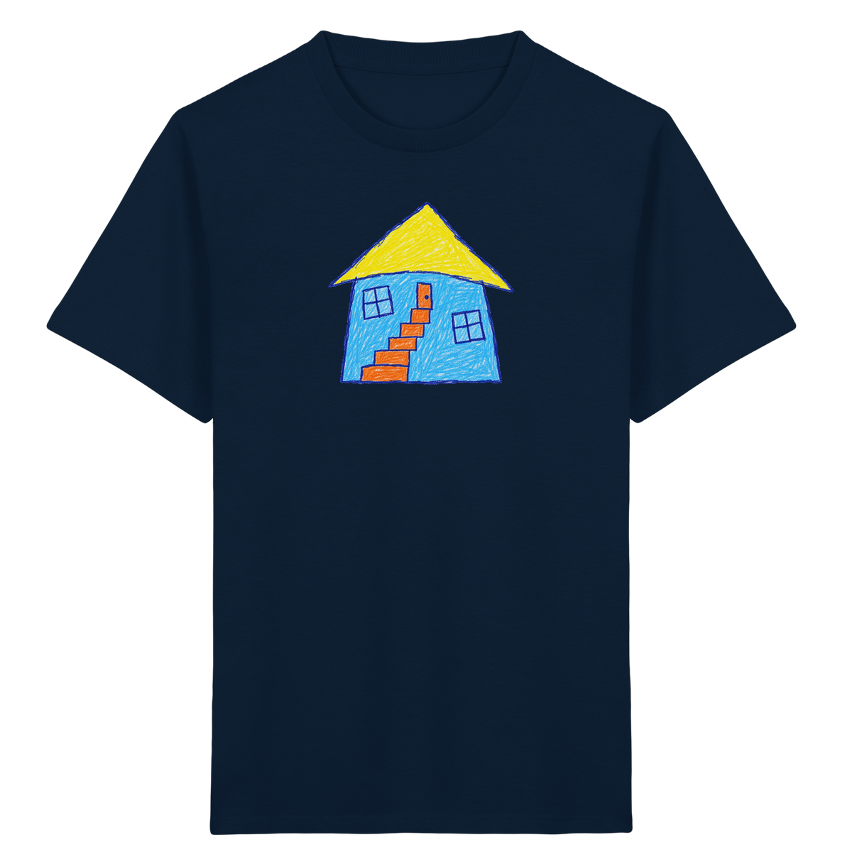 Blaues Treppenhaus Kinderzeichnung - Kinder Bio T-Shirt