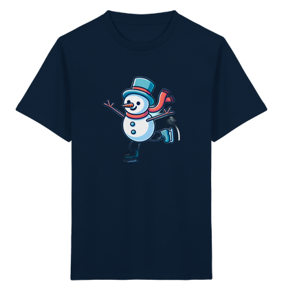 Schneemann auf Schlittschuhen – Kinder Bio-T-Shirt