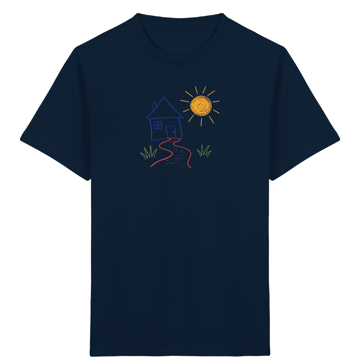 Kindershirt mit bunter Wachsmalstift Zeichnung - Kinder Bio T-Shirt