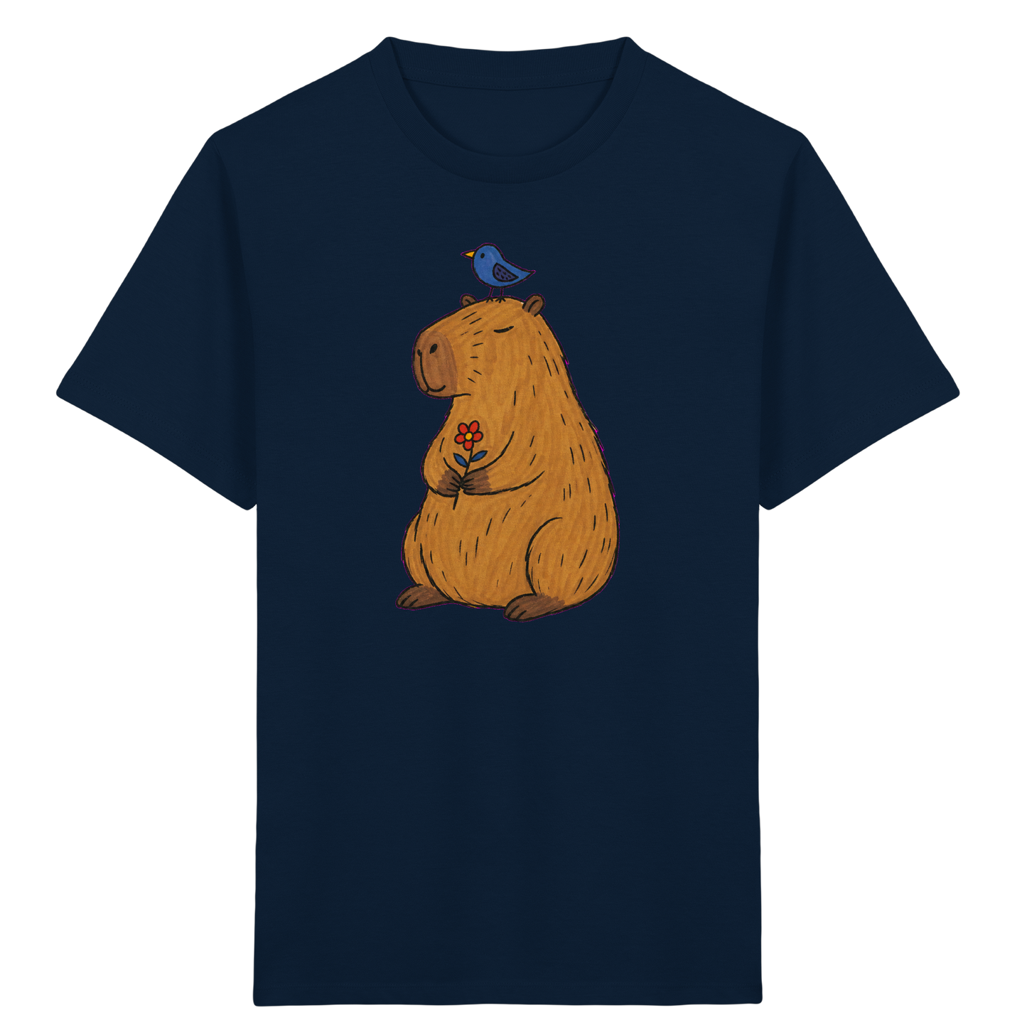 Süßes Capybara T-Shirt mit Vogel - Kinder Bio T-Shirt