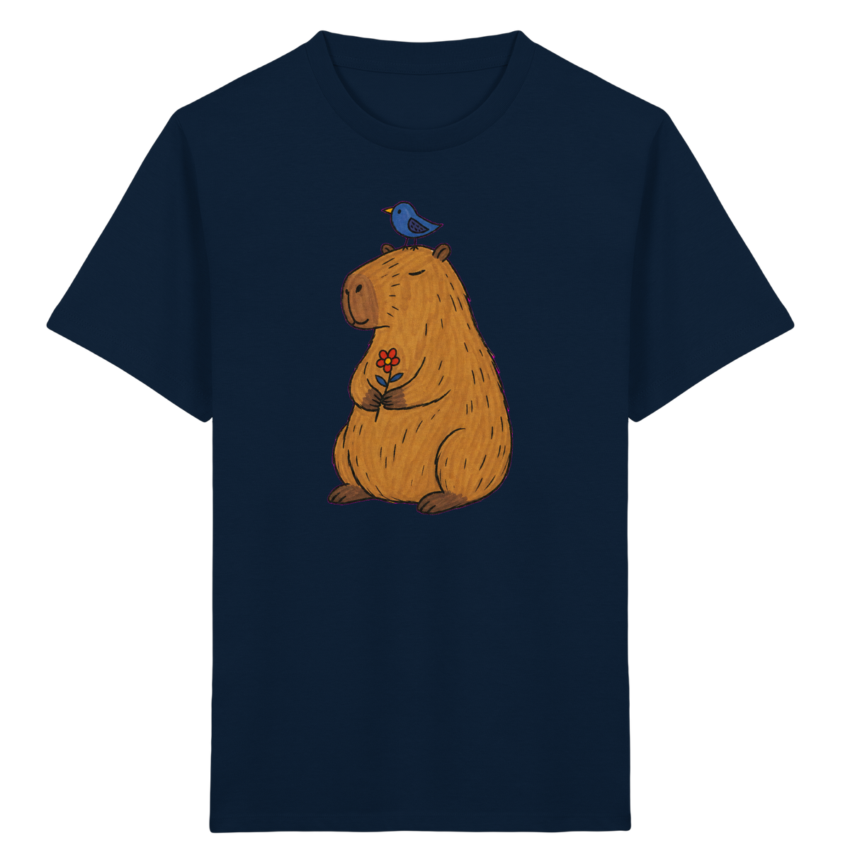Süßes Capybara T-Shirt mit Vogel - Kinder Bio T-Shirt