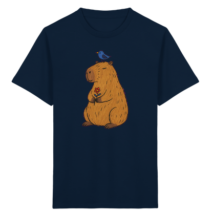 Süßes Capybara T-Shirt mit Vogel - Kinder Bio T-Shirt