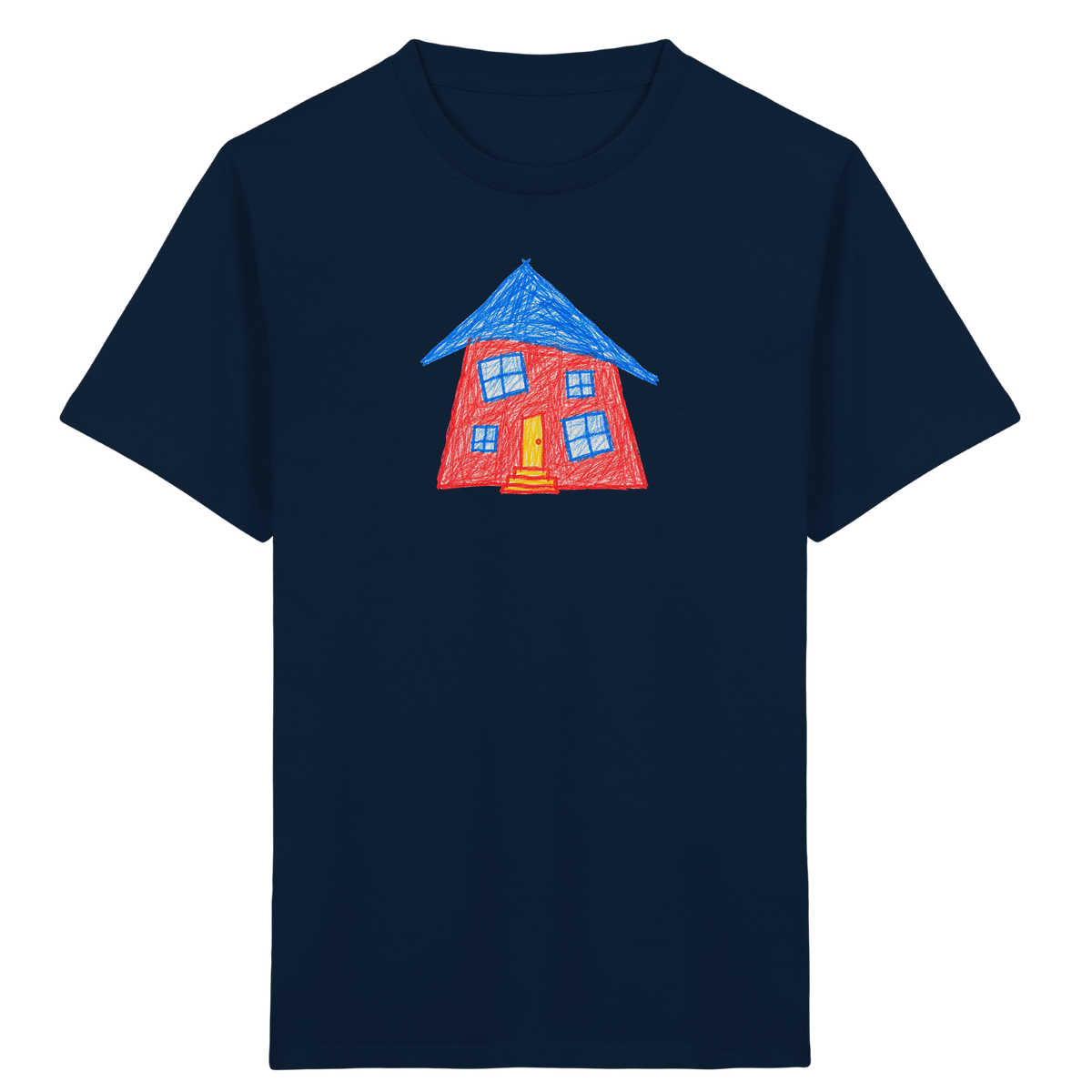 Korallenrotes Haus mit blauem Dach - Kinder Bio T-Shirt
