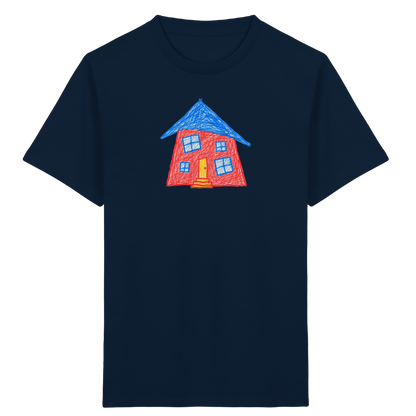 Korallenrotes Haus mit blauem Dach - Kinder Bio T-Shirt
