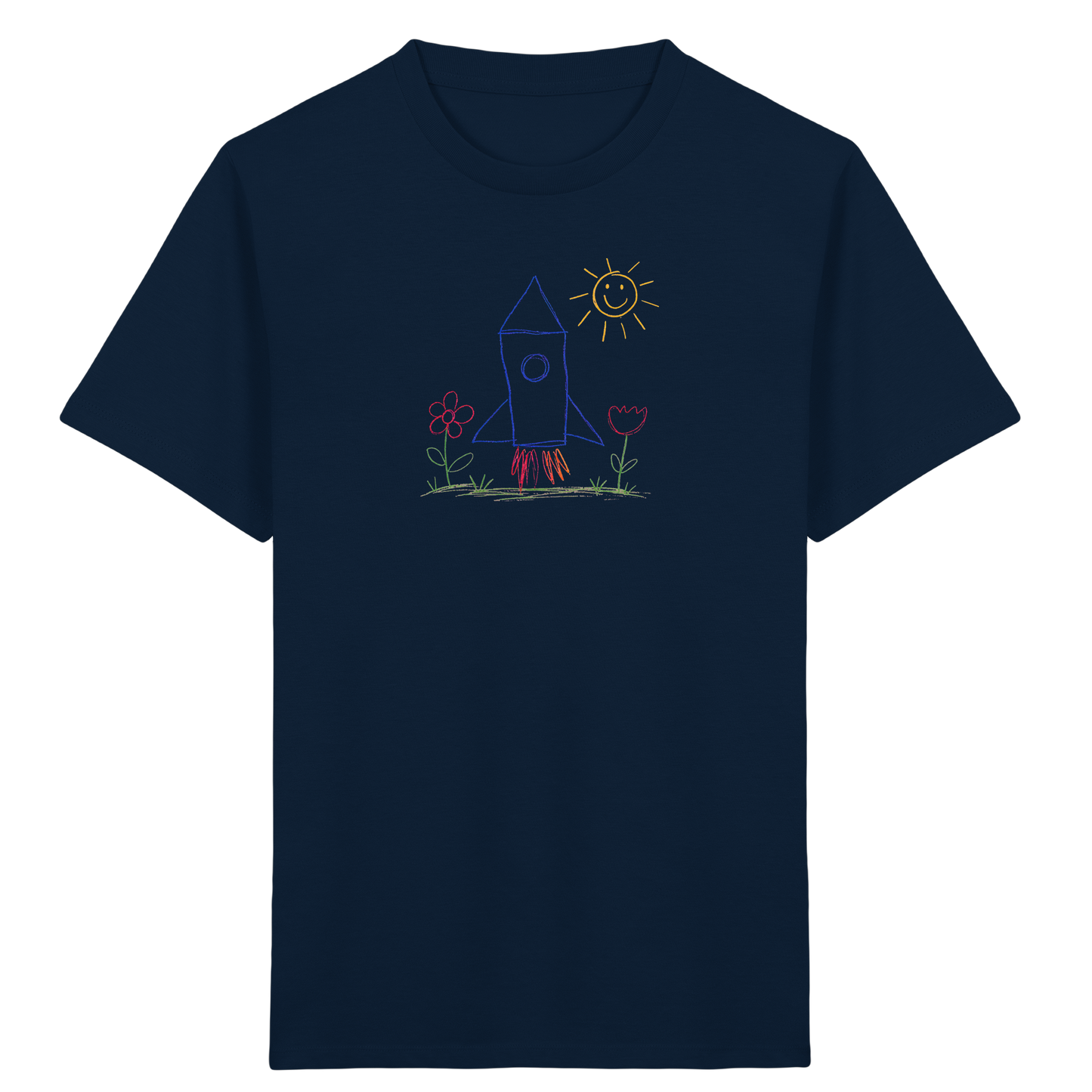 Fröhliches Raketen T-Shirt mit Kinderzeichnung - Kinder Bio T-Shirt