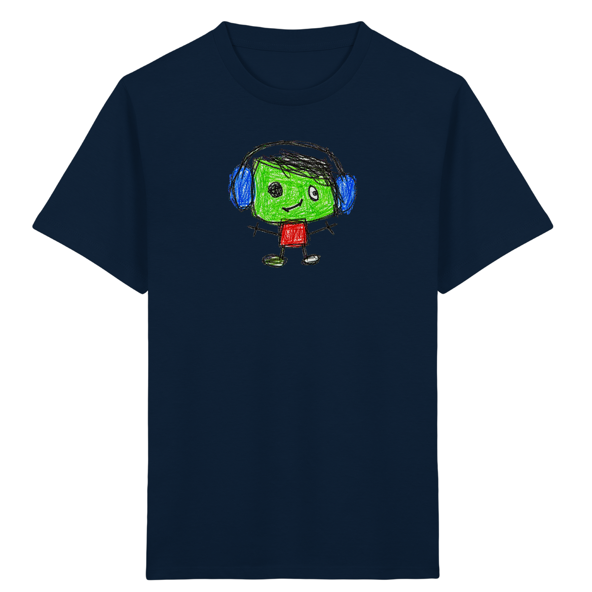 Kritzelkopf mit blauen Ohrenschützern - Kinder Bio T-Shirt