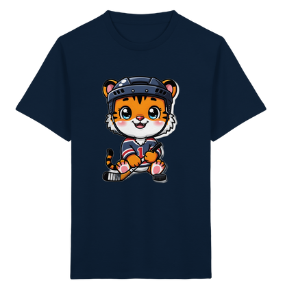 Eishockey-Tiger mit Hockeyschläger – Kinder Bio-T-Shirt