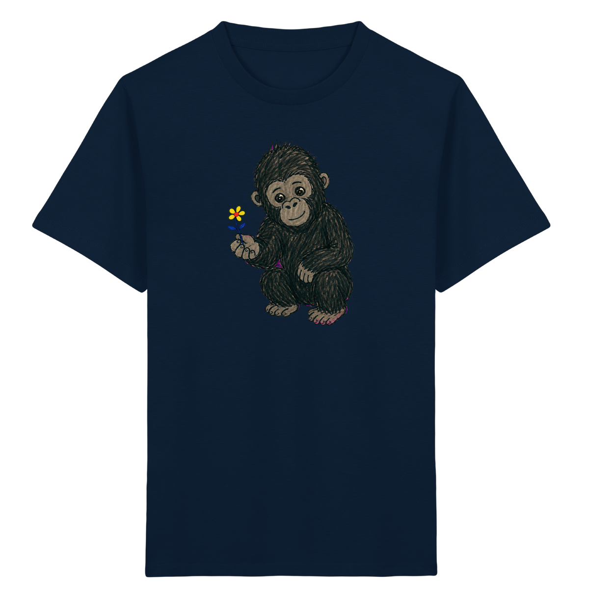 Süßes Gorilla Baby schenkt Blume - Kinder Bio T-Shirt