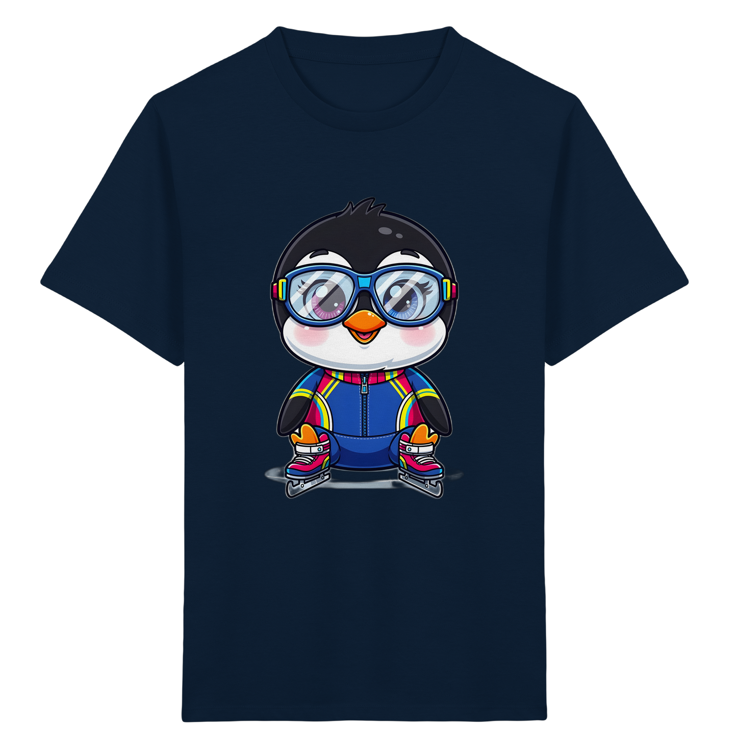 Fröhlicher Pinguin auf Schlittschuhen Kinder T-Shirt