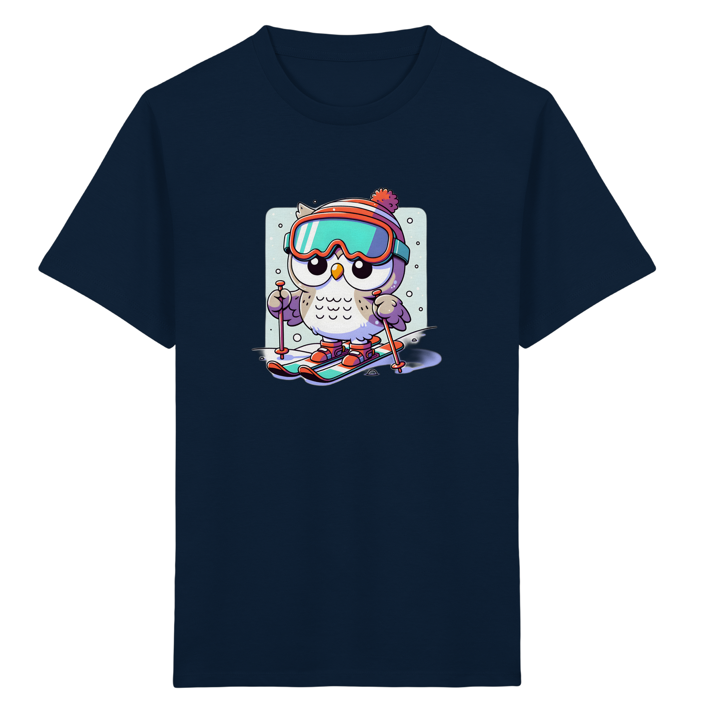 Cartoon Eule auf Skiern T-Shirt