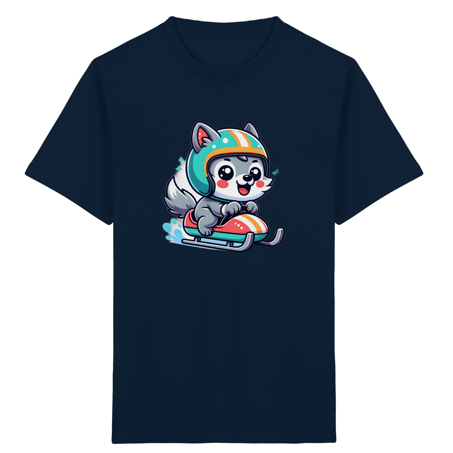 Cartoon Wolf Schlittenfahrt T-Shirt