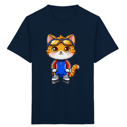 Kinder-T-Shirt mit Katze auf Schlittschuhen