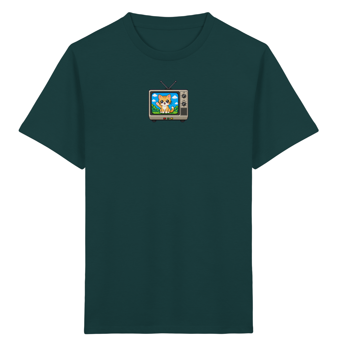 Pixel Katze im Retro Fernseher T-Shirt - Kinder Bio T-Shirt
