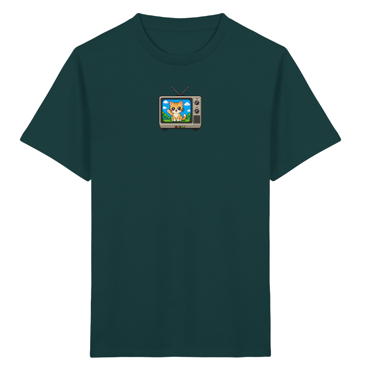 Pixel Katze im Retro Fernseher T-Shirt - Kinder Bio T-Shirt