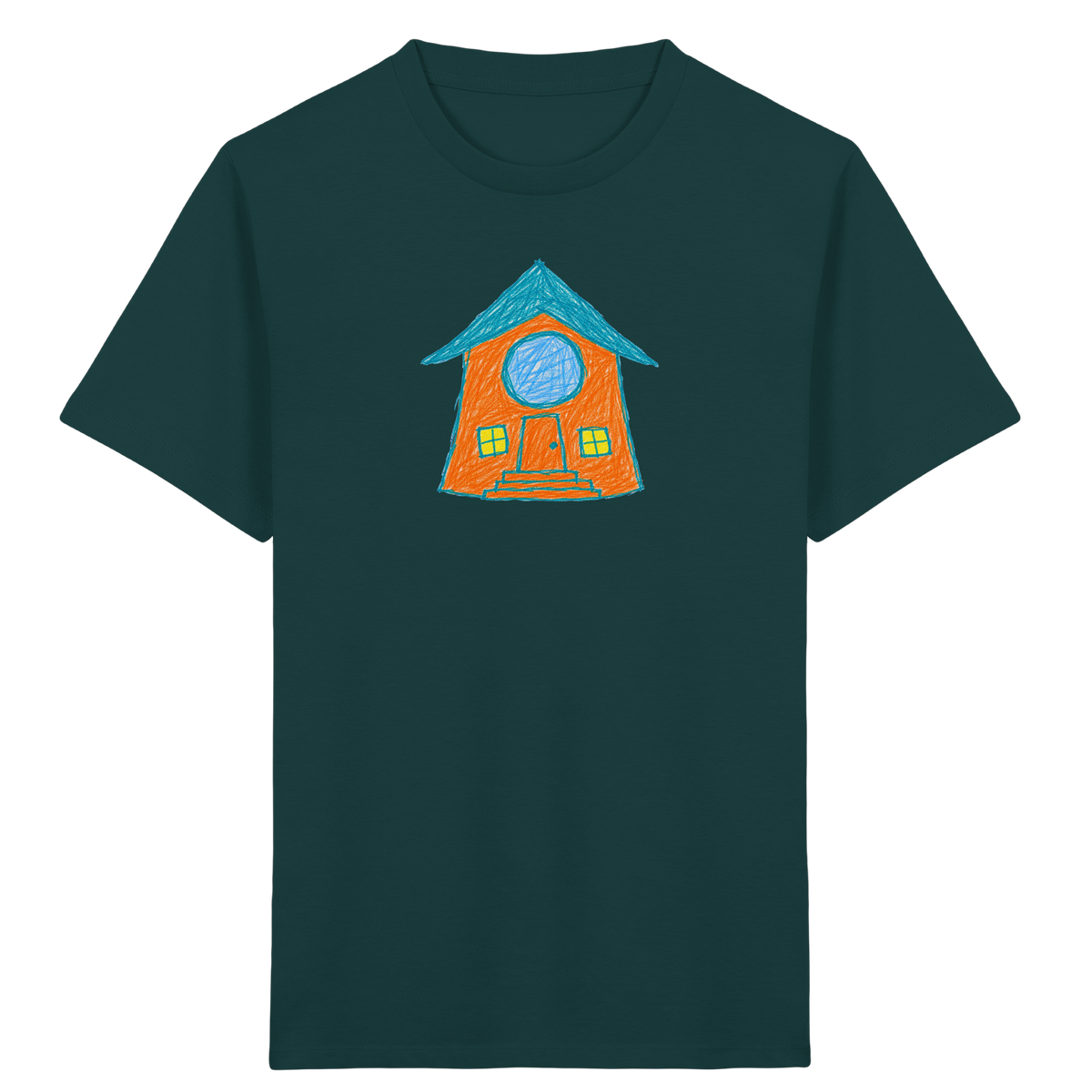 Orangefarbenes Rundfensterhaus für Kinder - Kinder Bio T-Shirt