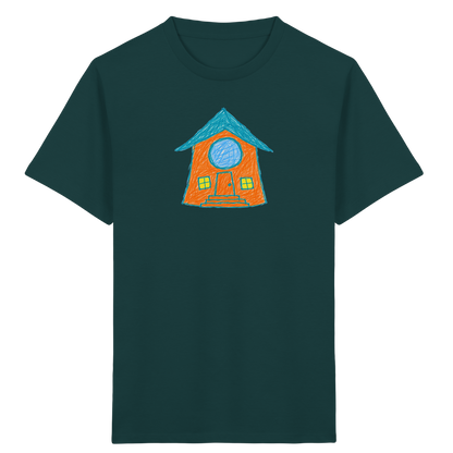 Orangefarbenes Rundfensterhaus für Kinder - Kinder Bio T-Shirt
