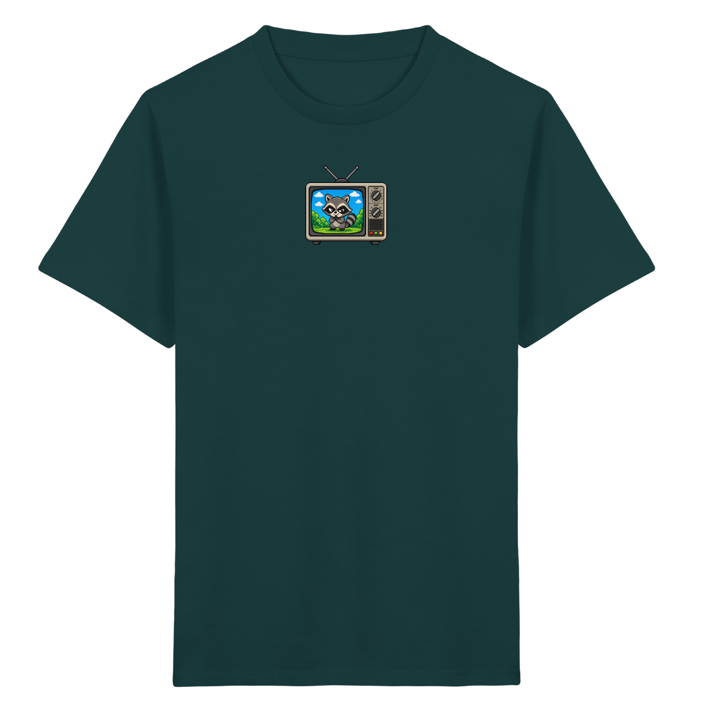 Pixel Waschbär im Retro-Fernseher Kinder-Shirt - Kinder Bio T-Shirt
