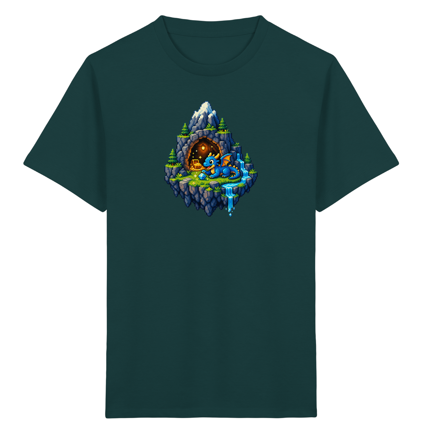 Magischer Pixel Drache Schatz Insel - Kinder Bio T-Shirt