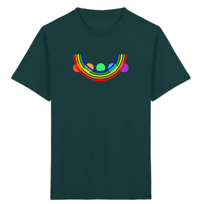 Kinder-T-Shirt mit Regenbogen über bunten Kreisen