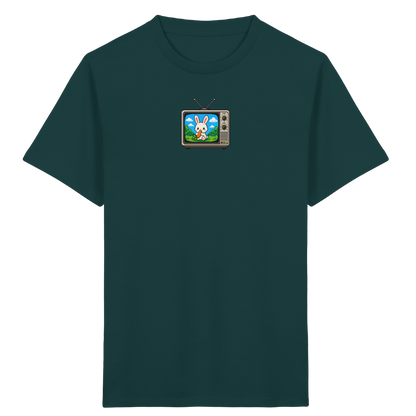 Pixel Hase mit Karotte im Fernseher - Kinder Bio T-Shirt