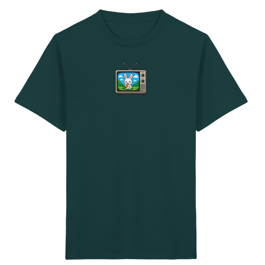Pixel Hase mit Karotte im Fernseher - Kinder Bio T-Shirt