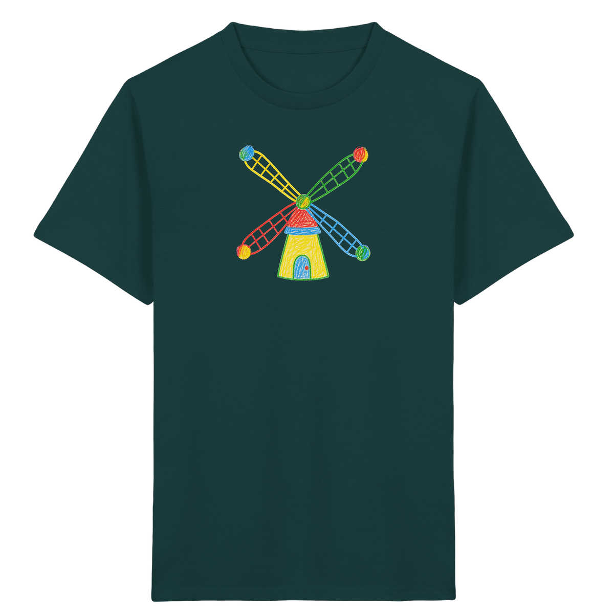 Bunte Windmühle mit Farbpunkten - Kinder Bio T-Shirt