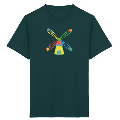 Bunte Windmühle mit Farbpunkten - Kinder Bio T-Shirt