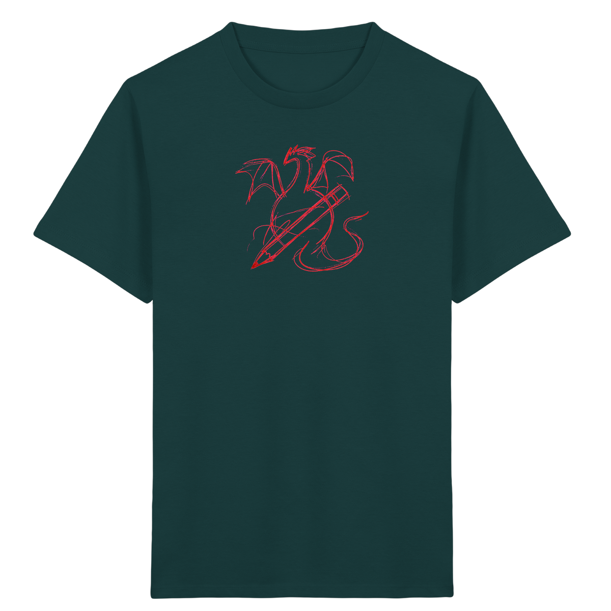 Ziegelroter Krakeldrache mit Bleistift - Kinder Bio T-Shirt
