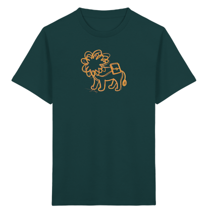 Senfgelber Krakellöwe mit Ranzen - Kinder Bio T-Shirt