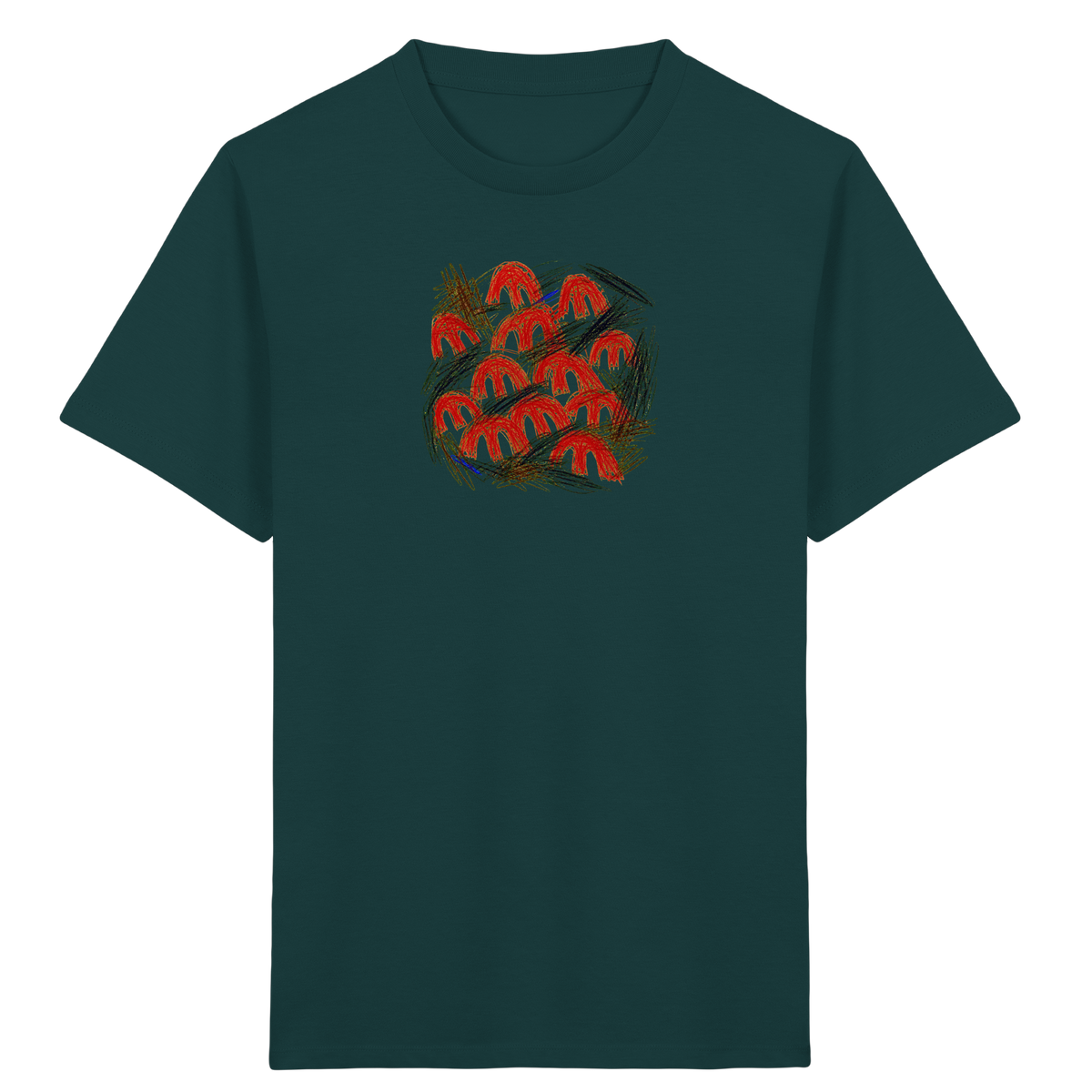 Glazed-Green Kinder Bio T-Shirt mit Pilz-Motiv im Kritzelstil