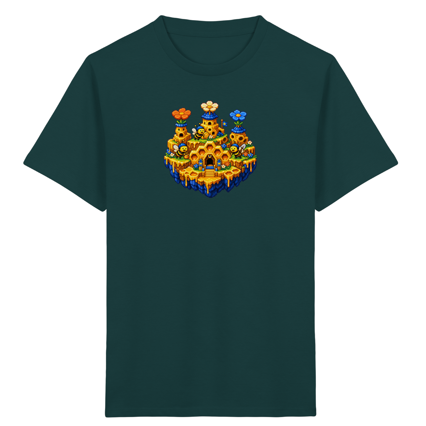 Fröhliches Pixel-Art Bienen T-Shirt - Kinder Bio T-Shirt