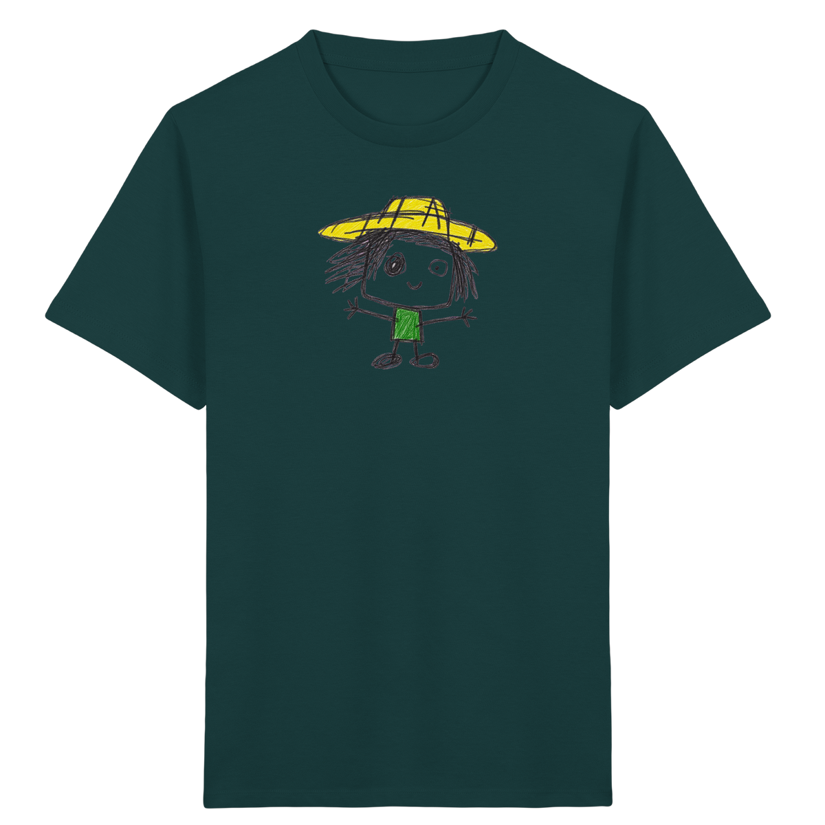 Kritzelkopf mit gelbem Strohhut - Kinder Bio T-Shirt