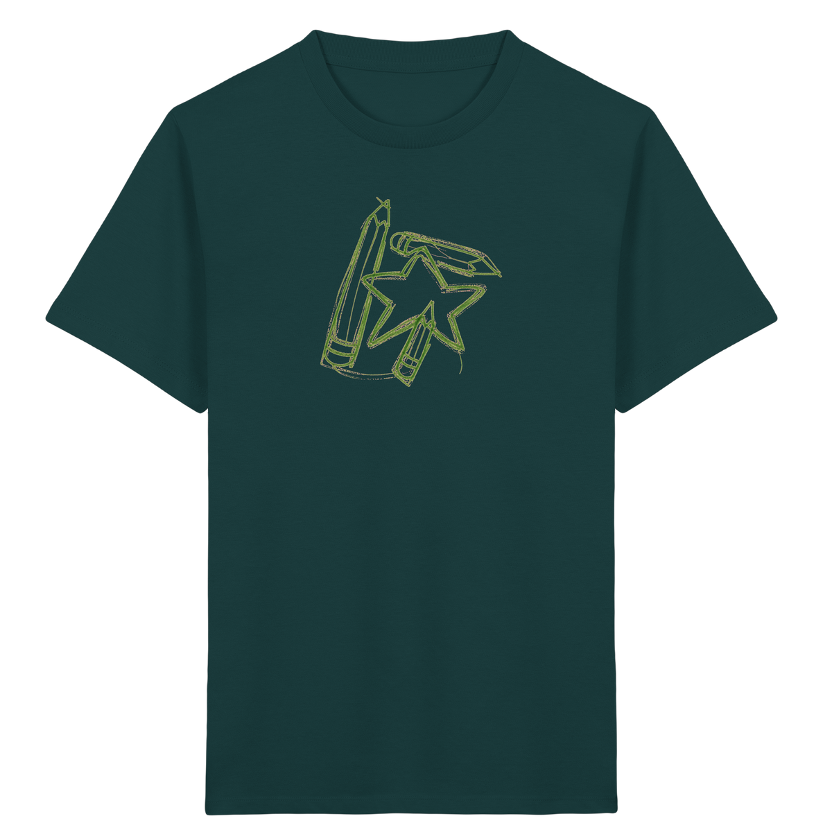 Grüne Stiftefamilie mit Mutstern - Kinder Bio T-Shirt