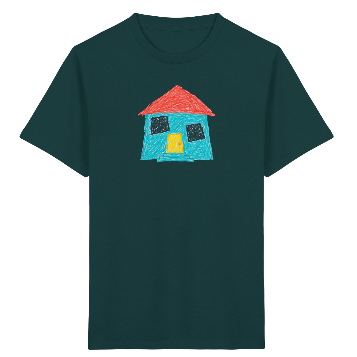 Türkises Haus mit Zwillingsfenstern - Kinder Bio T-Shirt