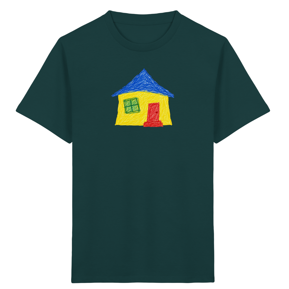 Gelbblaues Haus Kinderzeichnung - Kinder Bio T-Shirt