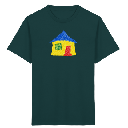 Gelbblaues Haus Kinderzeichnung - Kinder Bio T-Shirt
