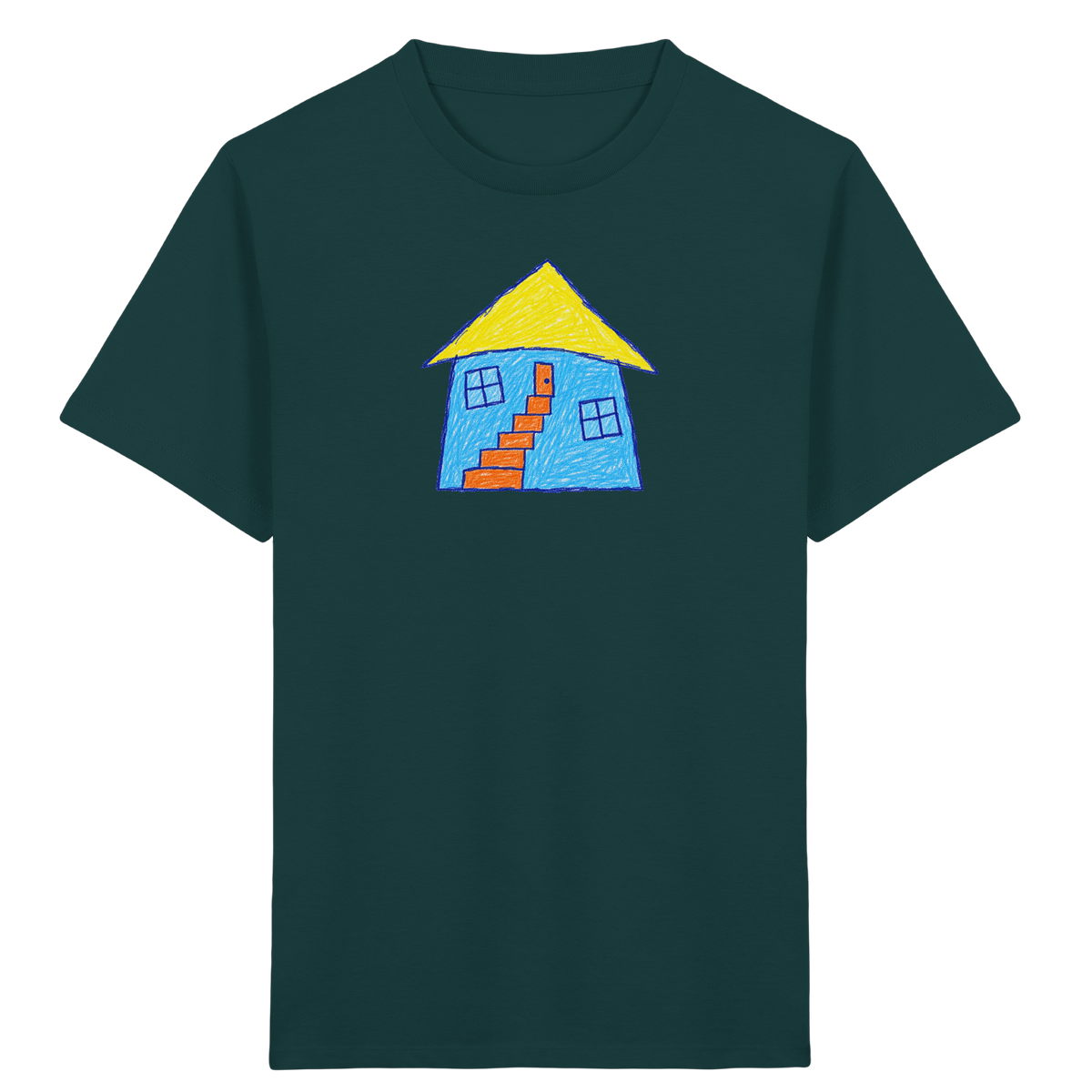 Blaues Treppenhaus Kinderzeichnung - Kinder Bio T-Shirt
