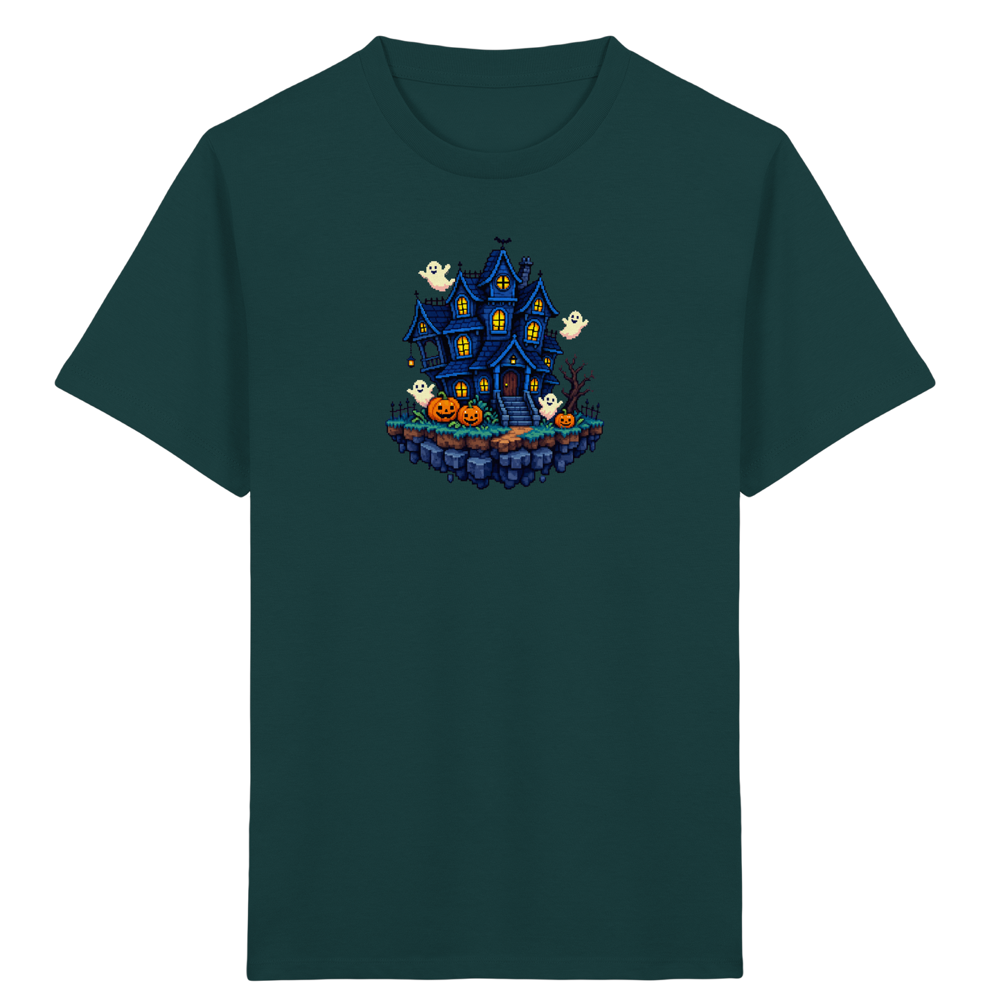 Magisches Pixel Geisterhaus Halloween T-Shirt - Kinder Bio T-Shirt
