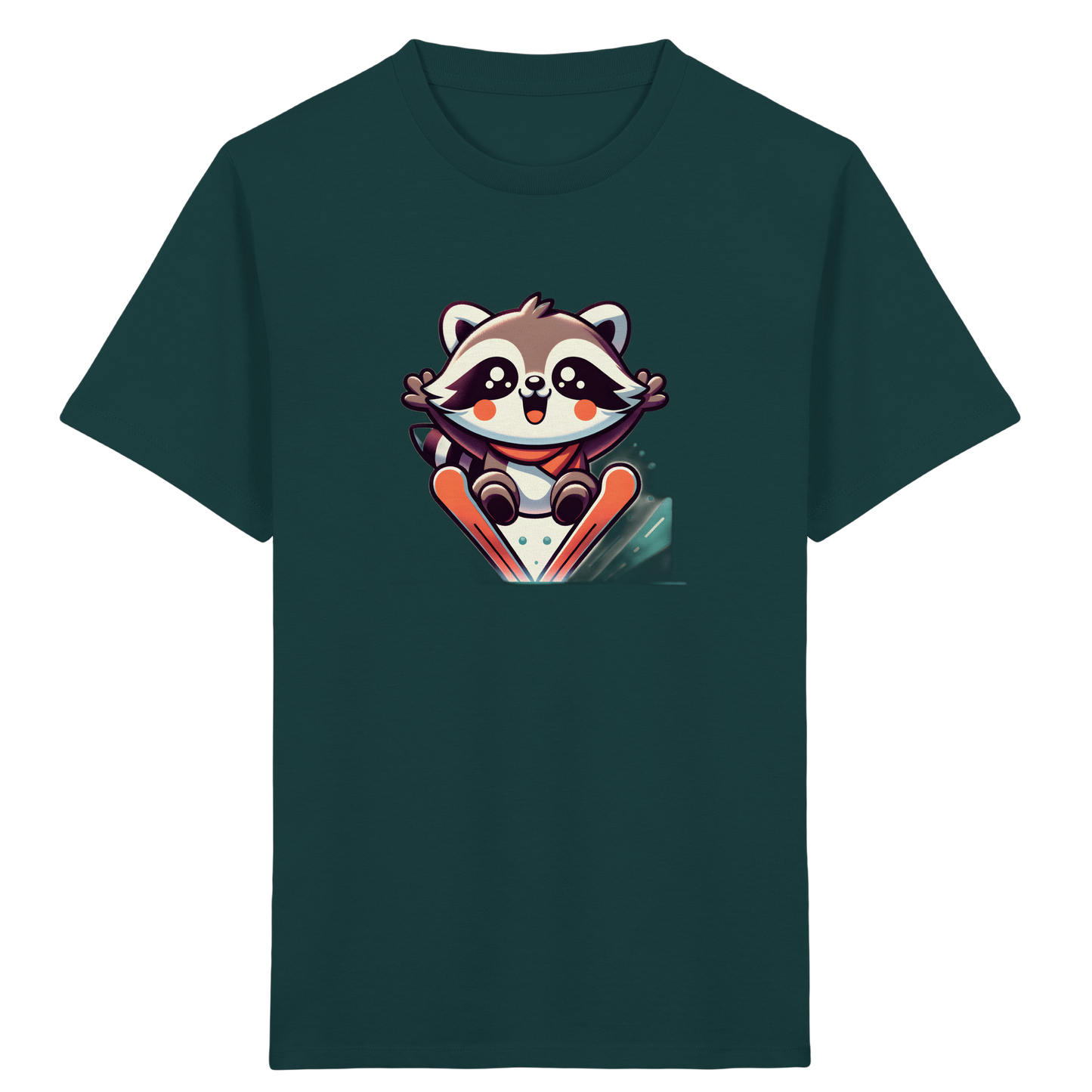 Fröhlicher Waschbär auf Skiern T-Shirt