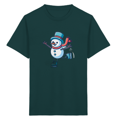 Schneemann auf Schlittschuhen – Kinder Bio-T-Shirt